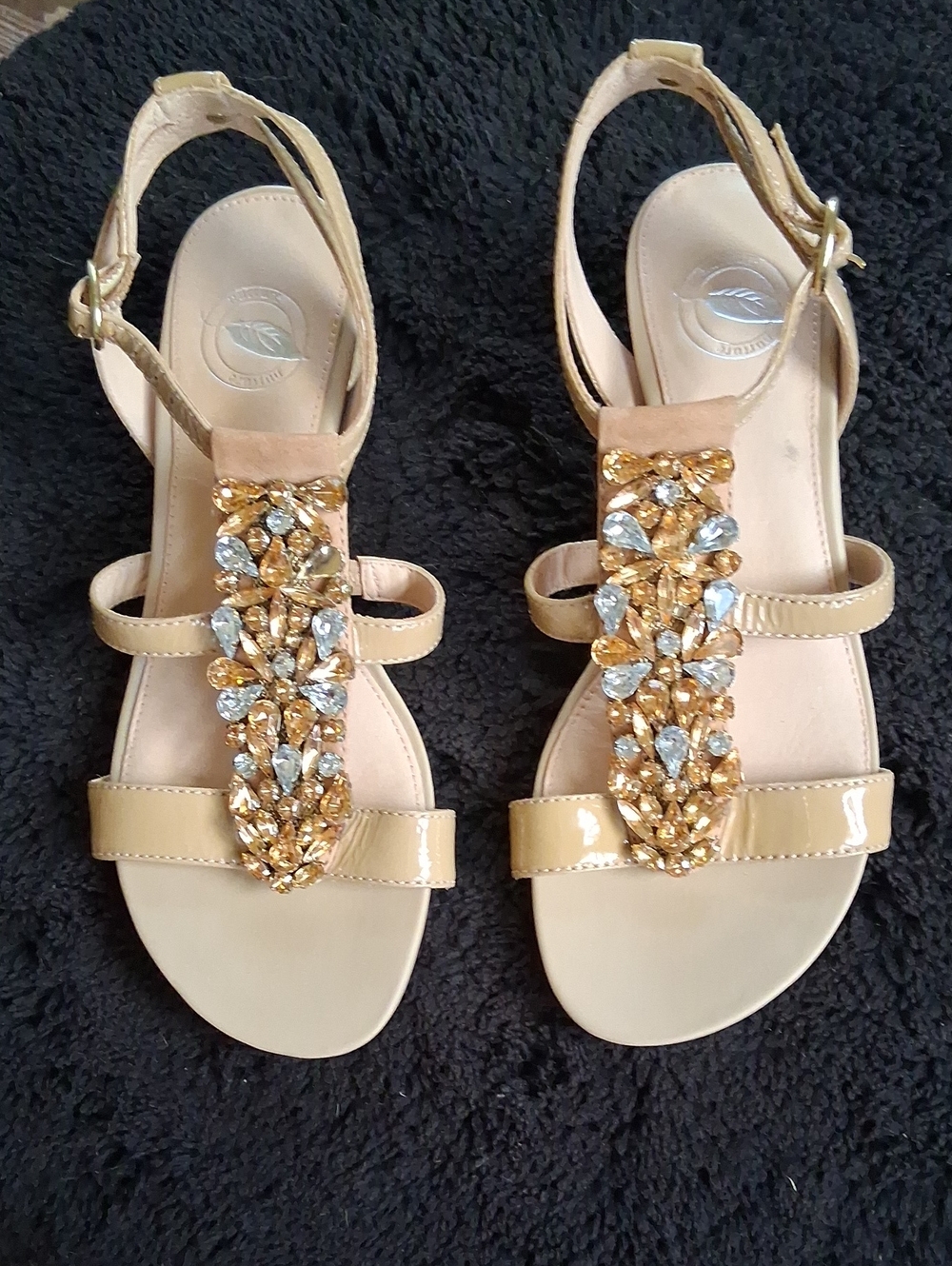 Nurture Tan Jeweled Leather Sandals